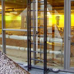 Ladder with lifeline for facade cleaning system (BMU) Façade maintenance system with lifeline rail and mobile carriage.